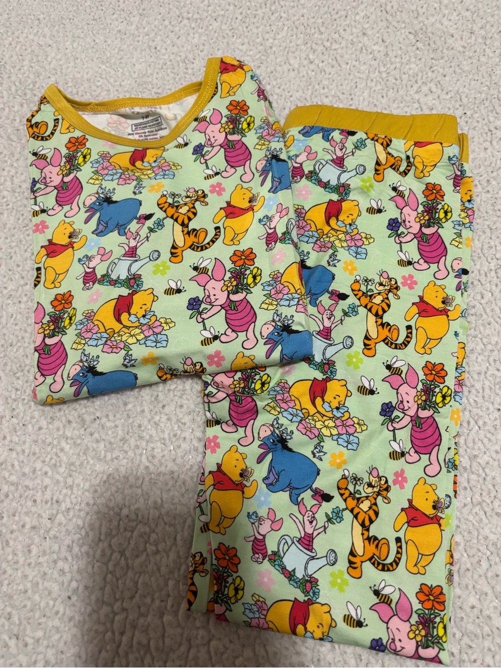Bamboo Kids vintage Winnie the Pooh Floral Print Pajama Set - Yellow Trim